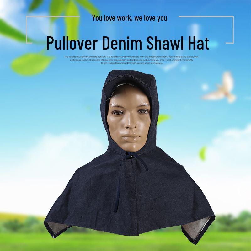 Unisex Denim Dustproof Pullover Shawl Cloak Hat Pullover Denim Shawl Hat темно-синий