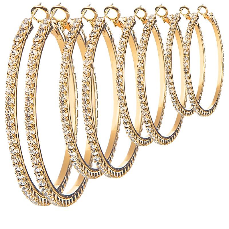 Exaggerated Statement 18k Gold Plated Cubic Zirconia Big Round Huggies Hoop Earrings 30mm золотой