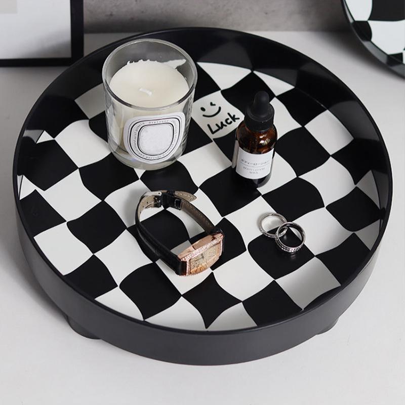 1ks plastový podnos Stolní kostkovaný podnos Černobílý podnos na šperky Nordic Storage Box Dekorativní podnos 26/30 cm