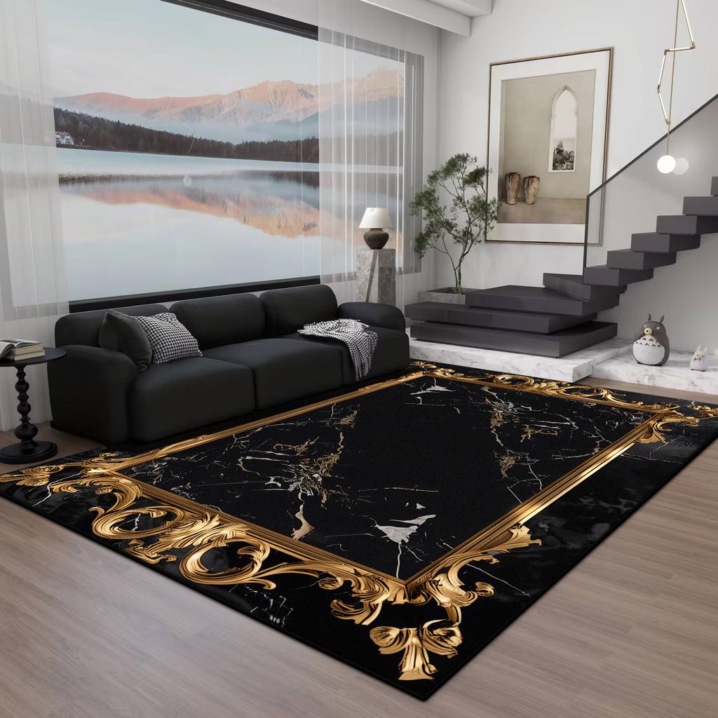 Black Gold Marble CARPET FOR LIVE ROOM Washable Room Decorations Sofa Table Large Area Rugs Non-slip Large Rug Coffee Tables Mat