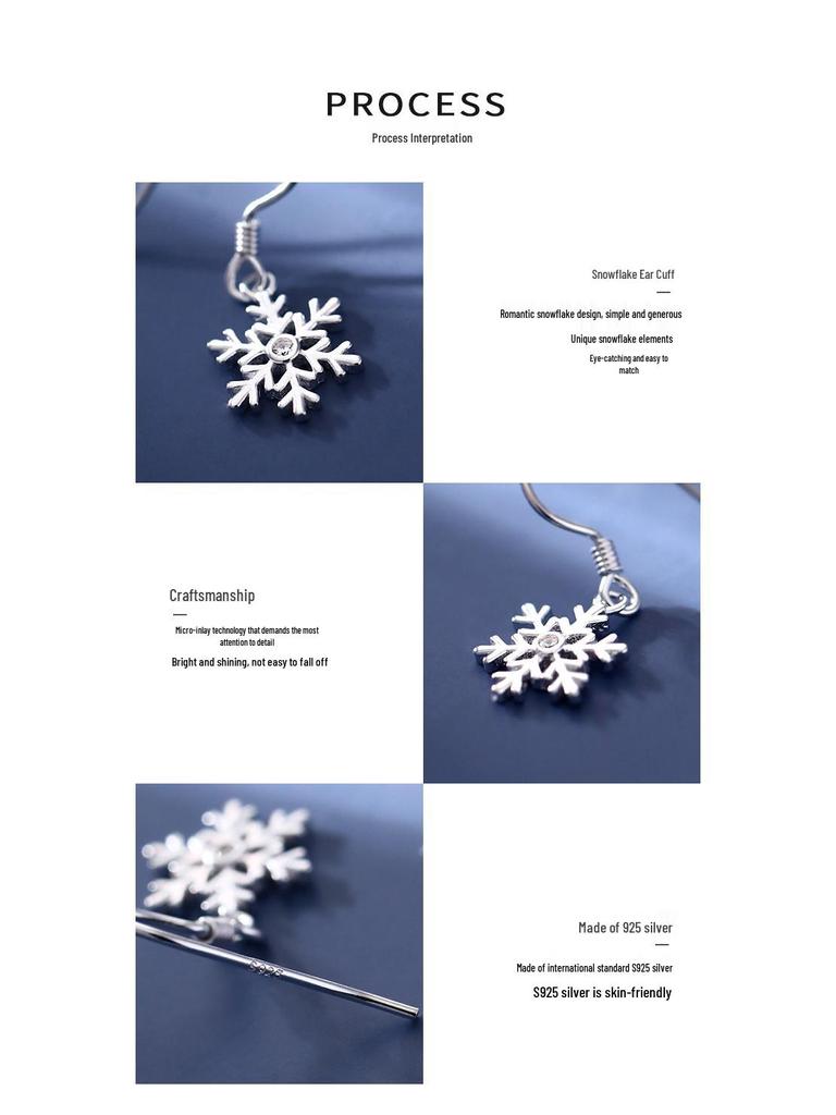925 Sterling Silver Snowflake Earrings - Simple Flower Studs & Girlish Heart Dangles for Autumn/Winter