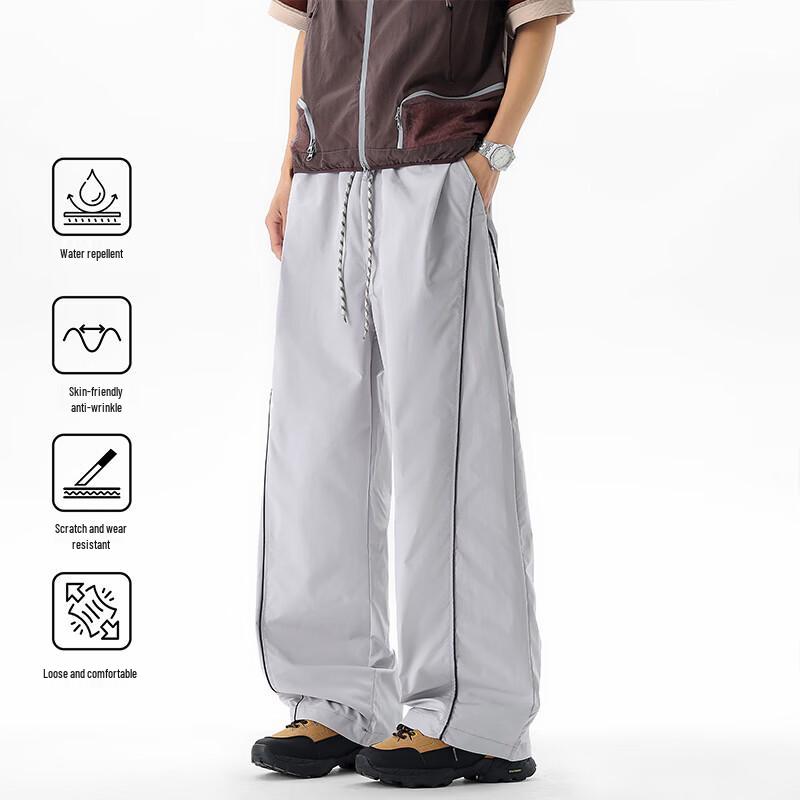 VUUG Men s Techwear Wide-Leg Casual Trousers with Side Stitch Detail S