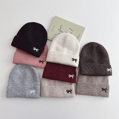 Neue Mode Strickmütze Für Kinder Mädchen Süße Stickerei Bogen Kinder Mädchen Beanie Niedlich Herbst Winter Warme Elastische Mütze