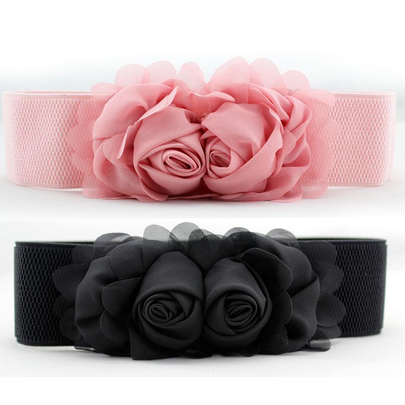 Women's Versatile Double Flower Elastic Waist Belt – Korean Fashion Accessory