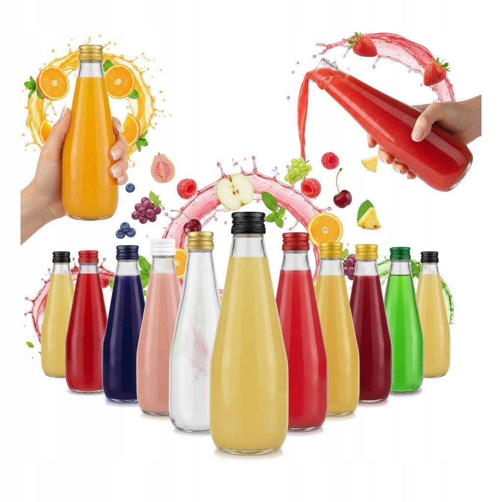 5x DROP JUICE BOTTLE 330ml + CAP GLASS BOTTLES FOR SYRUP AND LIQUEUR