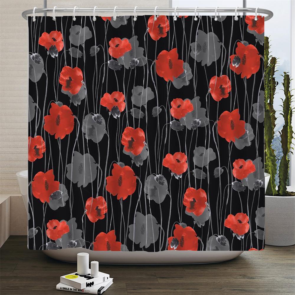 Flowers Bathroom Curtain With Hooks 3d Shower Curtains  Waterproof Print 180x240cm Polyester Cloth Bath Home Decoration Screen