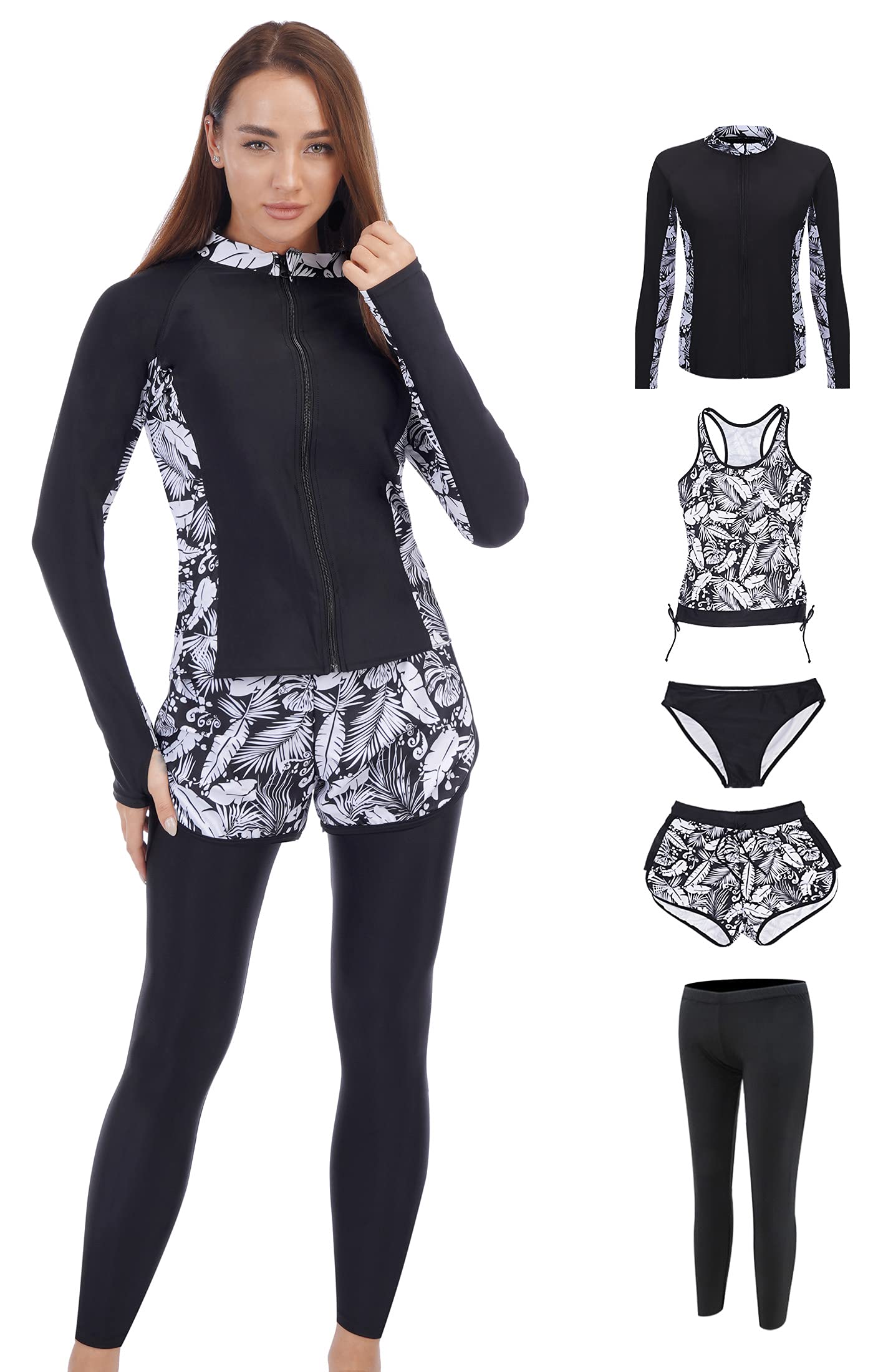 

JINIMO Rash Guard Long Sleeve Swimsuit Mom Fitness Set with Tank UV Luxury A1 White Black Size L Women s Body-Contouring Set, Swimsuit, Swimsuit,