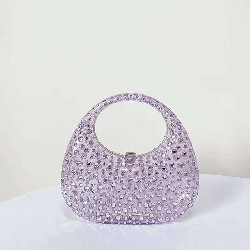 

Lady Evening Bags for Women Luxury Designer Handbag and Purses New Ins Transparent Plastic Imitation Diamond Acrylic Pouch Bag светло-фиолетовый