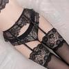 code lingerie sexy garter temptation set [Sexy 1701] Women's 4-piece set, bra, shorts, belt, stockings, (SV399-85C-Black)