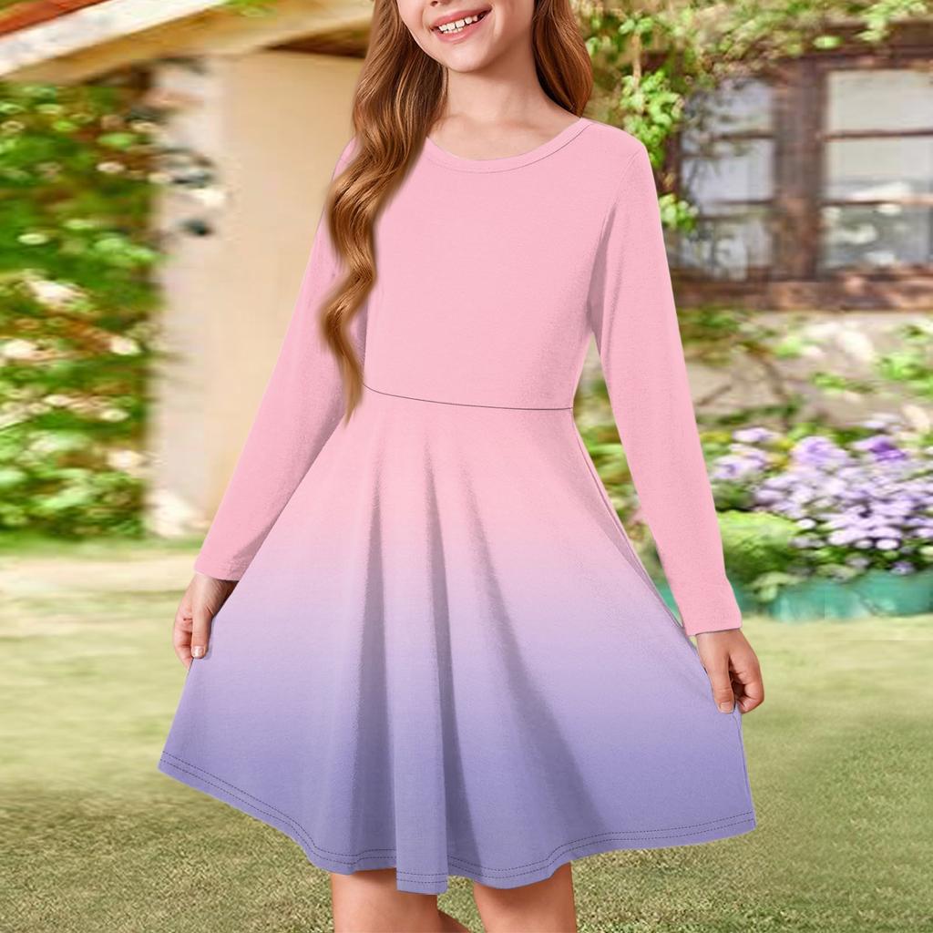 Girls' Summer Princess Dress - Long Sleeve A-Line T-Shirt Dress
