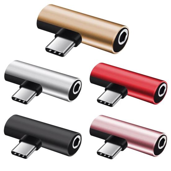 2 w 1 Szybkie ładowanie Stabilna transmisja Plug Play Adapter audio Konwerter USB-C na gniazdo słuchawkowe 3,5 mm Akcesoria audio