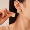 Spray paint with diamonds imitation pearl ruffle edge silver needle earrings fashion temperament earrings