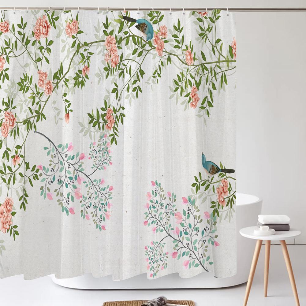 

Chinese Style Flower And Bird Landscape Shower Curtain Waterproof Bathroom Curtain Bath Curtains Fabric 3D Printed With Hooks W60H190(CM)-1 Pcs