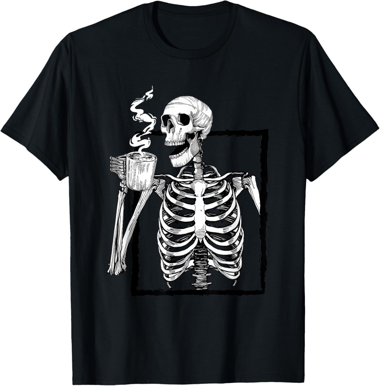Skeleton Drinking Coffee Lover Funny Halloween Skull Tshirt 100 Cotton Trendy Y2k Shortsleeve Tee Soft Quickdrying S