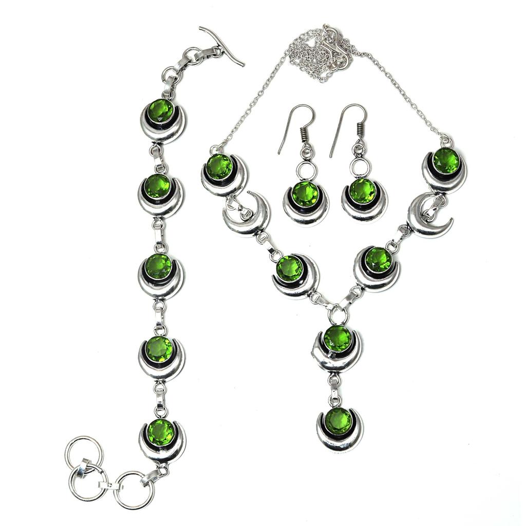 Peridot Quartz Gemstone Handmade Ethnic Jewelry Necklace Set 18-20''
