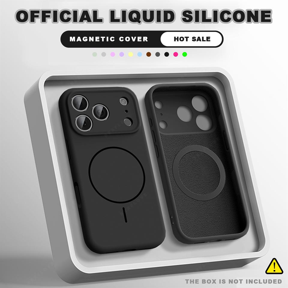 Official Magnetic Phone Case For iPhone 11 12 13 16 17 Pro Max Air 15 14 16 Plus Magsafe Liquid Silicone Charge Protector Cover