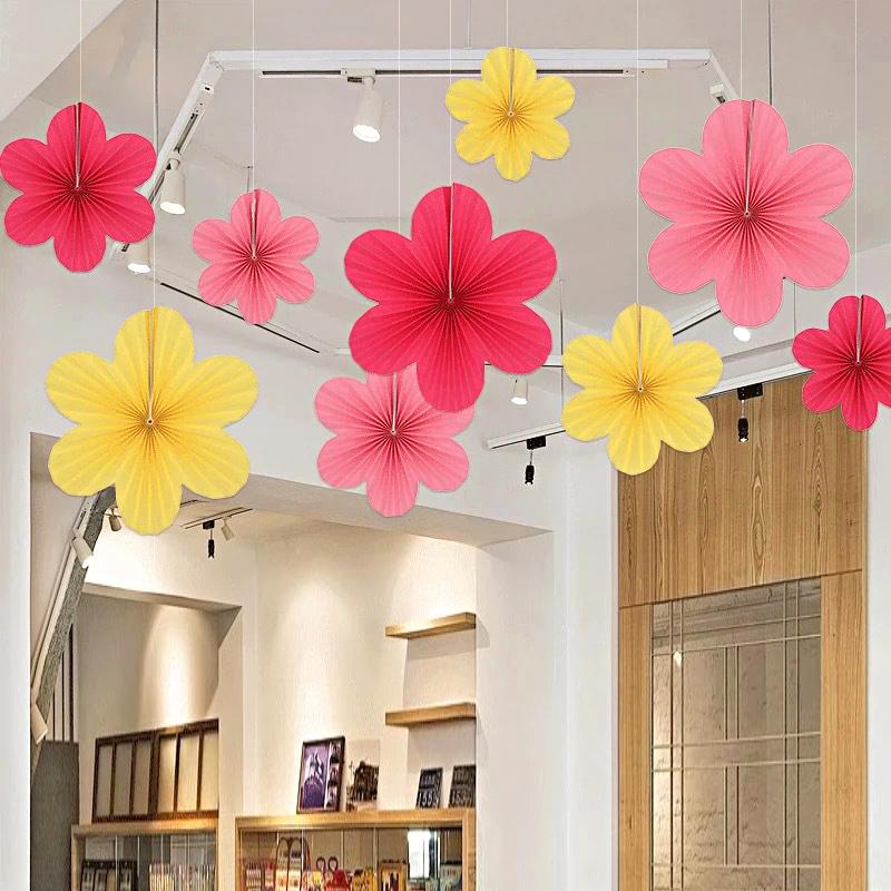 9 stk Hengende Papirvifter Tapet Bryllupsblomsterveggdekorasjon Fest Flere Alternativer Tilgjengelig