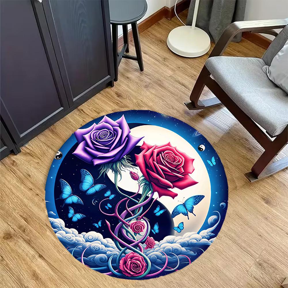1pc home carpet yin yang floral design non-slip rug for office decor and living room gift ideas