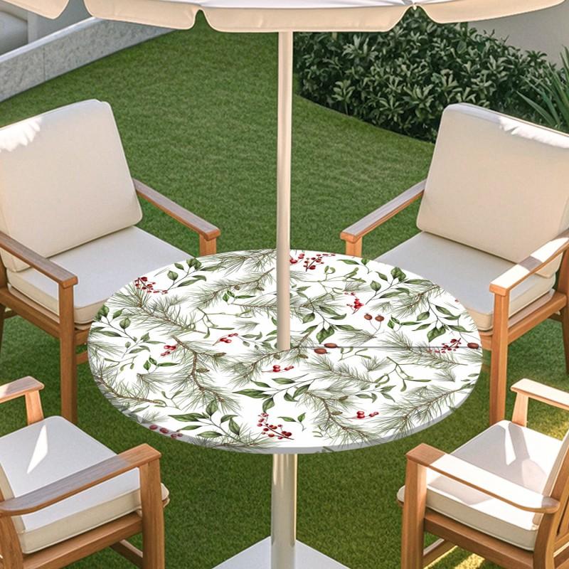 Outdoor Round Table Cover With Umbrella Hole Waterproof Patio Garden Tablecloth Elastic Edge Deck Balcony