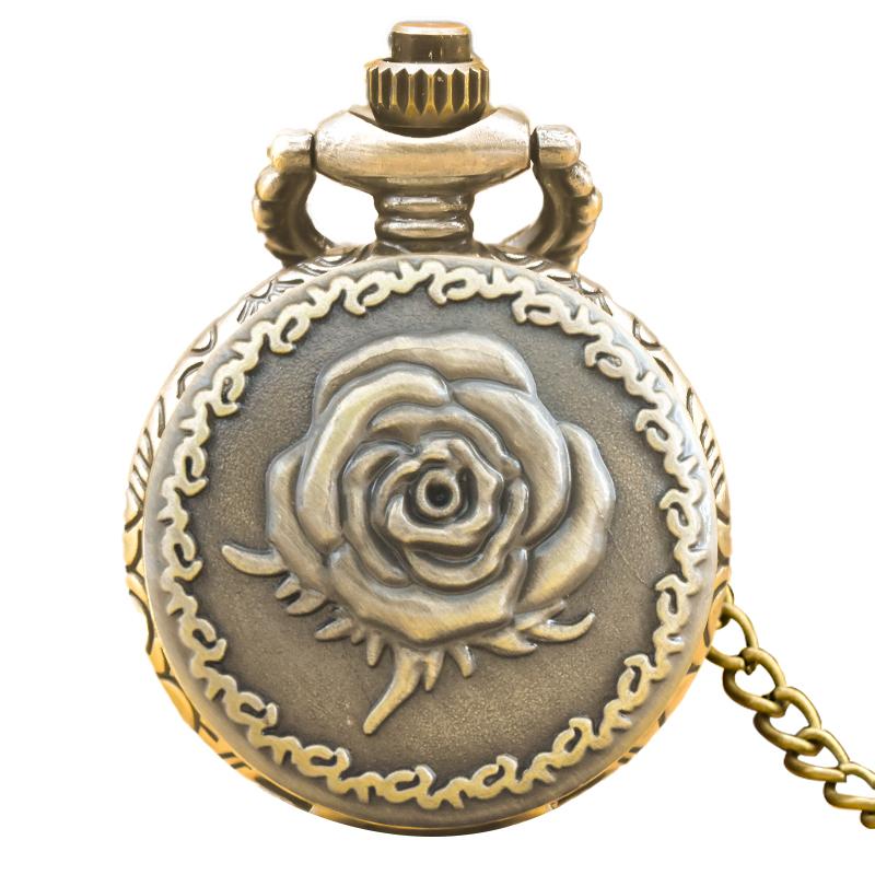 

Small, Retro Bronze Steampunk Rose-Carved Small Quartz Pocket Watch Necklace Pendant Clock Chain Men s And Women s Chain Gift бронзовый