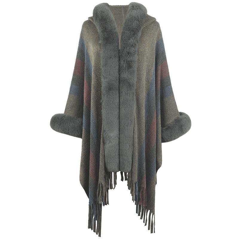 Herfst en Winter Dames Kleurbotsing Losse Vleermuis Mouw Grensoverschrijdende Cape Vest Gebreide Kleding V-Hals Trui