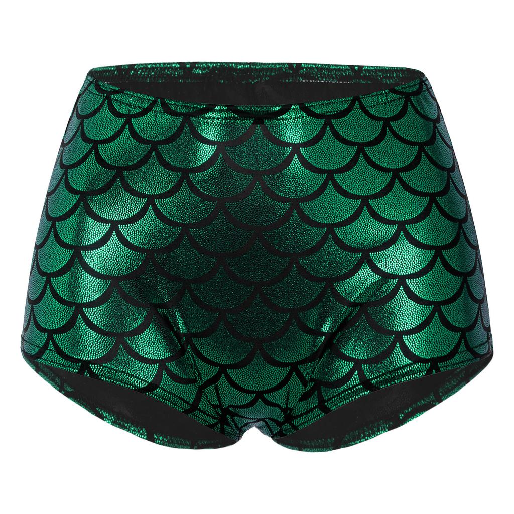 Women's Fish Scale Performance Shorts: Shiny Sequin-like Clubwear for Pole Dance, Mermaid Costume & Festive Swimwear