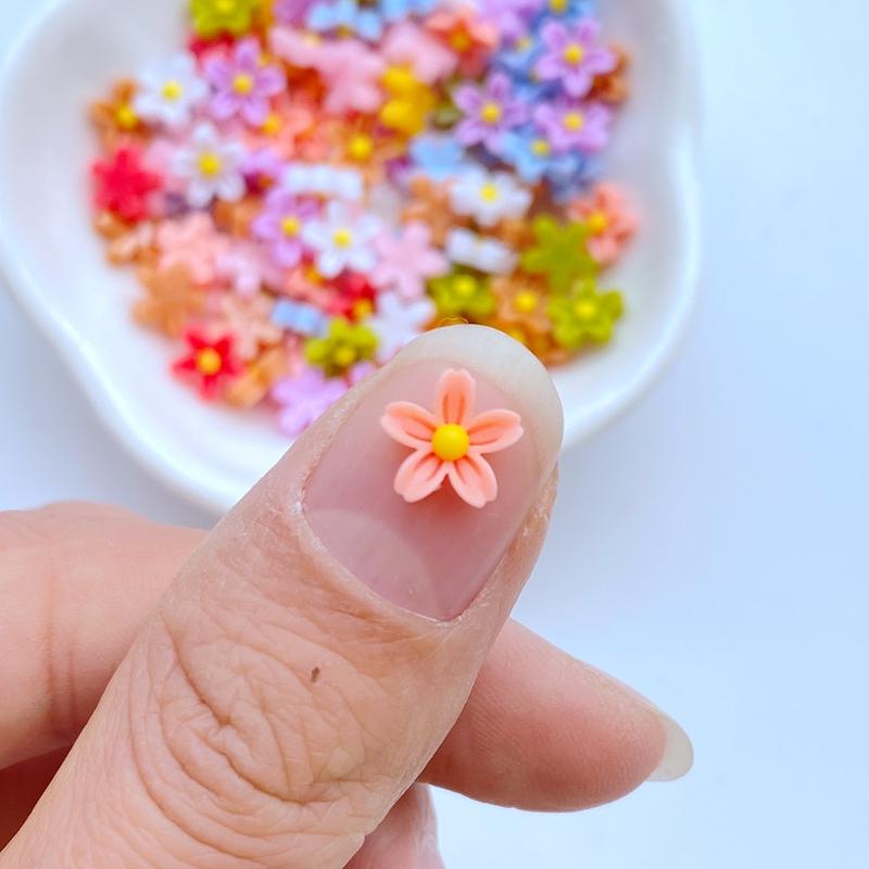 200Pcs New Cute Mini 8mm Flower Flat Back Resin Nail Enhancement  Jewelry Craft Decoration Accessorie