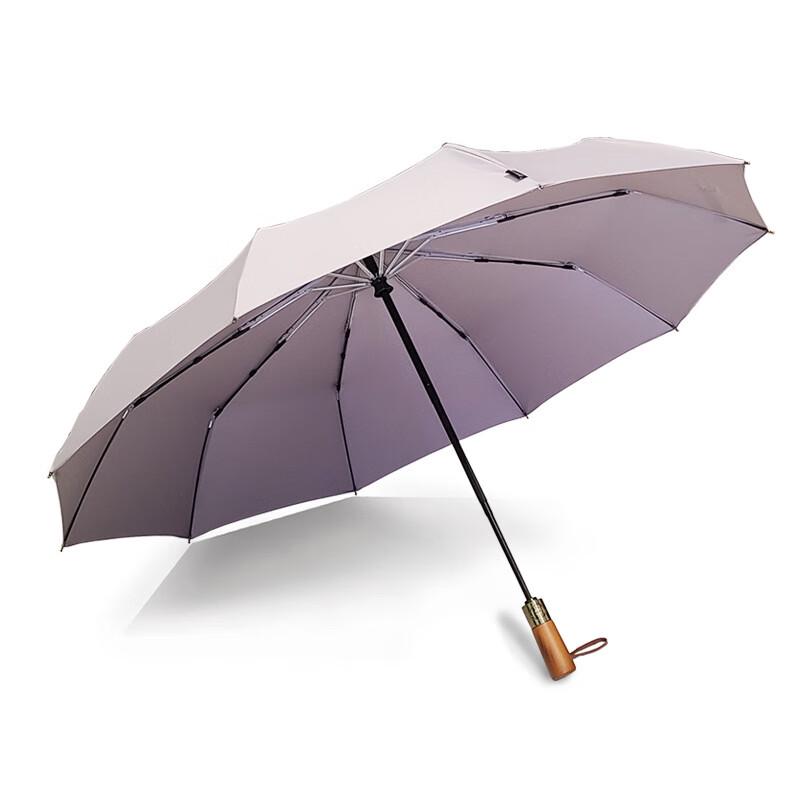 Automatic Folding Double Umbrella with Wooden Handle