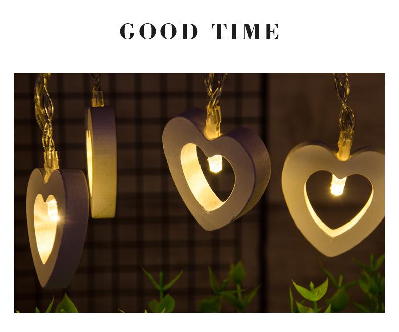 Korean-Style LED Wooden Heart String Lights for Indoor Holiday Decor (10 Battery-Powered Colored Lights)