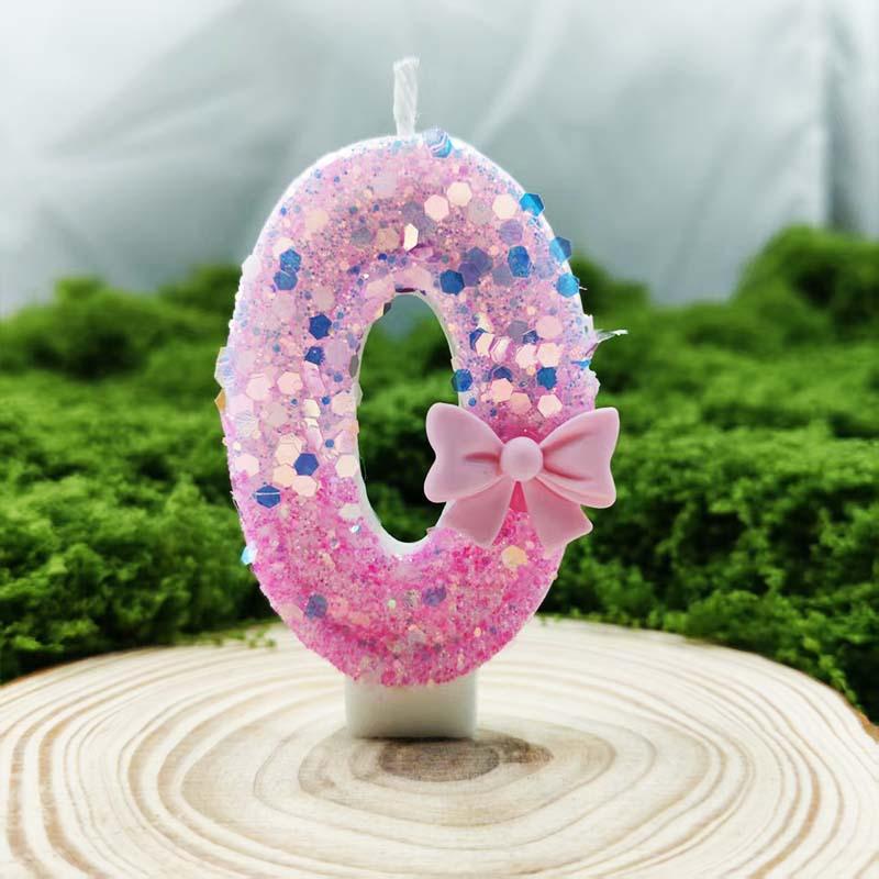 Creative Design Pink Bow Digital Birthday Candle Cake Decoration Year Old Party Candle