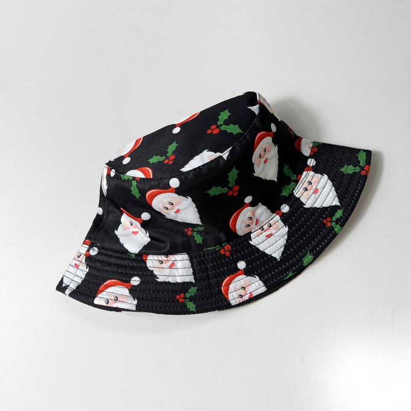 European and American New Santa Printed Bucket Hat Versatile Sunshade Washbasin Hat Women's Christmas Hat