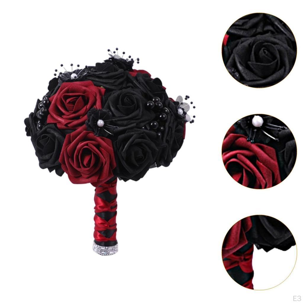 Artificial Rose Flowers Black Leaves Dark Wedding Ornament Twig Goth Flower Bouquet for Theme Party