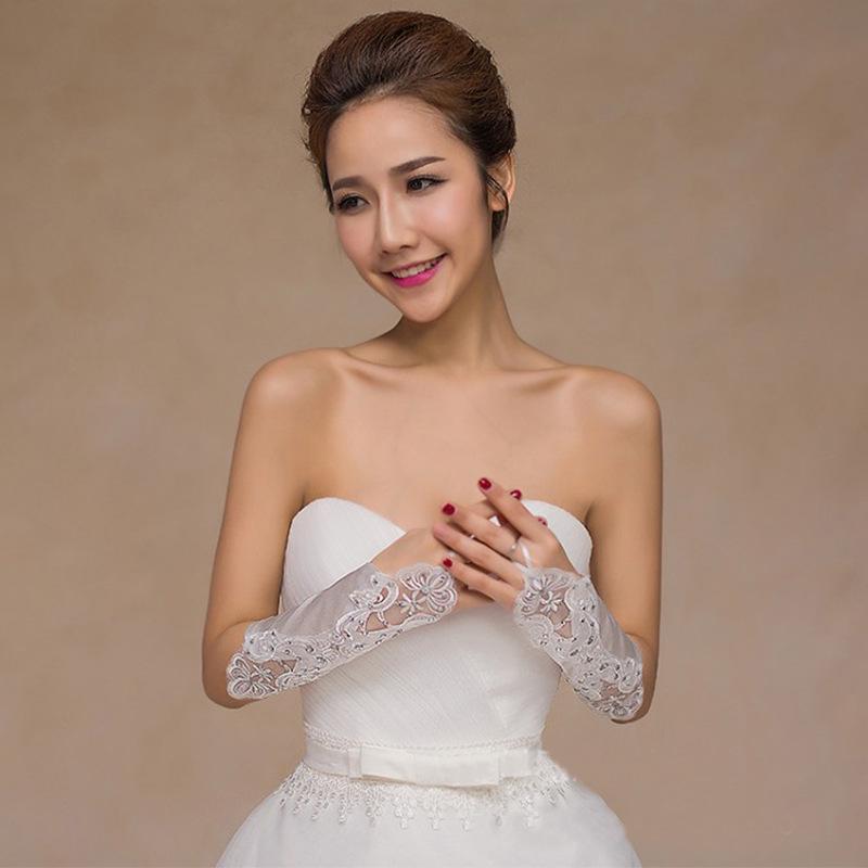 Bridal Wedding Evening Gown Satin Gloves with Rhinestone Flowers for Photo Shoots