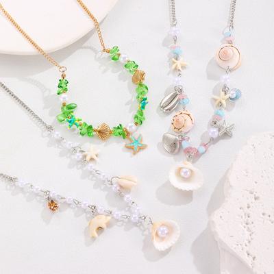 Süße Sommer Choker Halskette für Damen Dopamin Muschel Seestern Anhänger Asymmetrische Seaside Mehrlagige Kette Boho Zirkon Geschenk