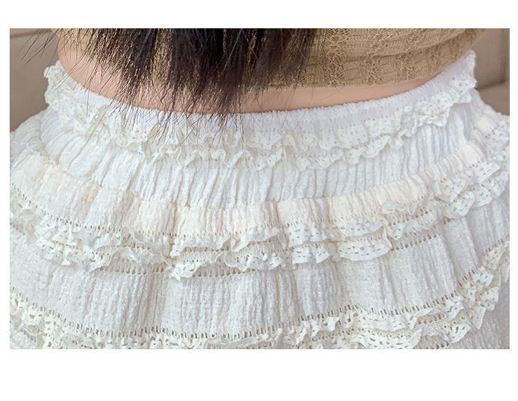 Women's High Waist Lace Ruffle A-Line Skirt - Sweet, Slimming, Anti-Exposure Spring/Summer Style