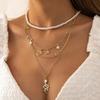 New Fashion Trendy Star Diamond Snake Pendant Women's Gold Chain Star Tassel Mini Rice Pearl Clavicle Necklace Jewelry