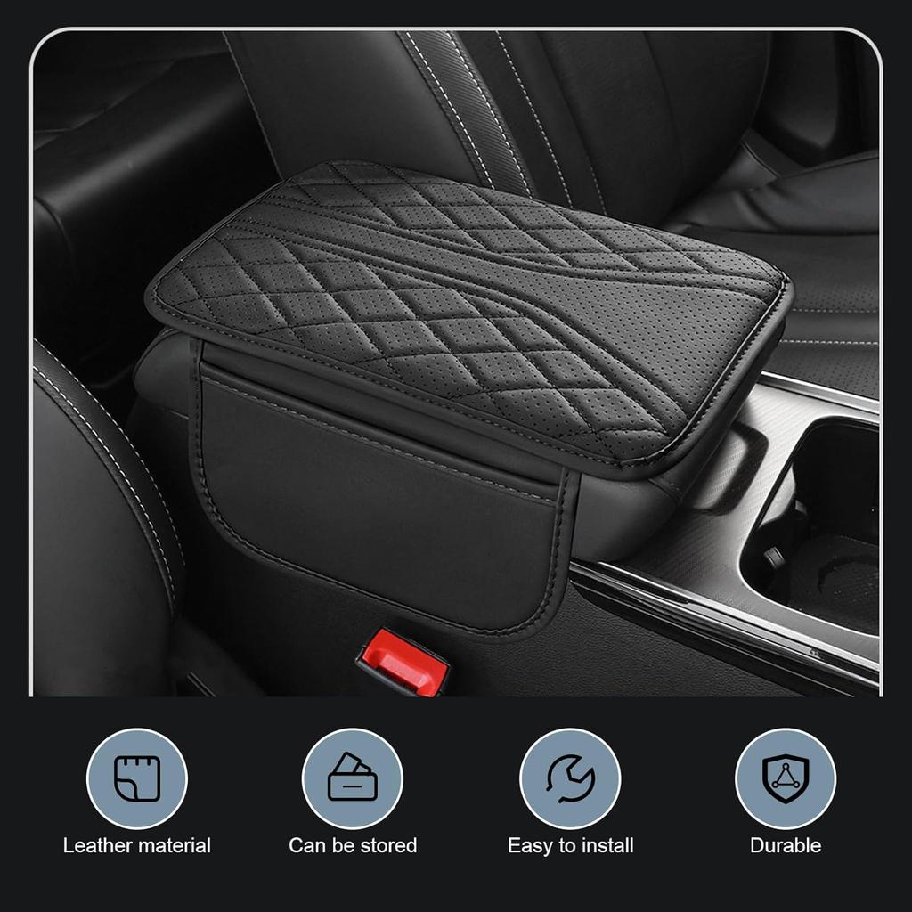 Car Center Console Cover, Leather Auto Armrest Cover With 2 Storage Bags, Universal Cars Armrest Cushion, Vehicle Interior Accessories Protector For