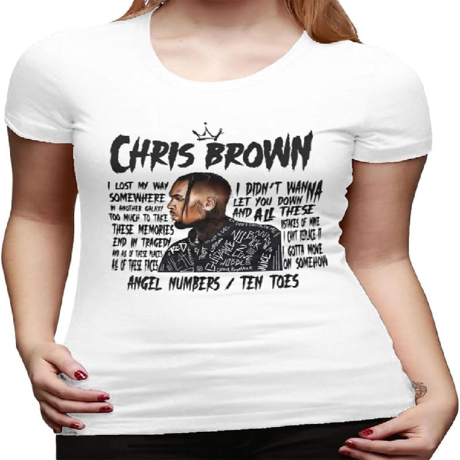QFFGTNHJ Women s Chris Music Brown Summer Pure Cotton Fashion t-Shirt(7) XXXXXL белый