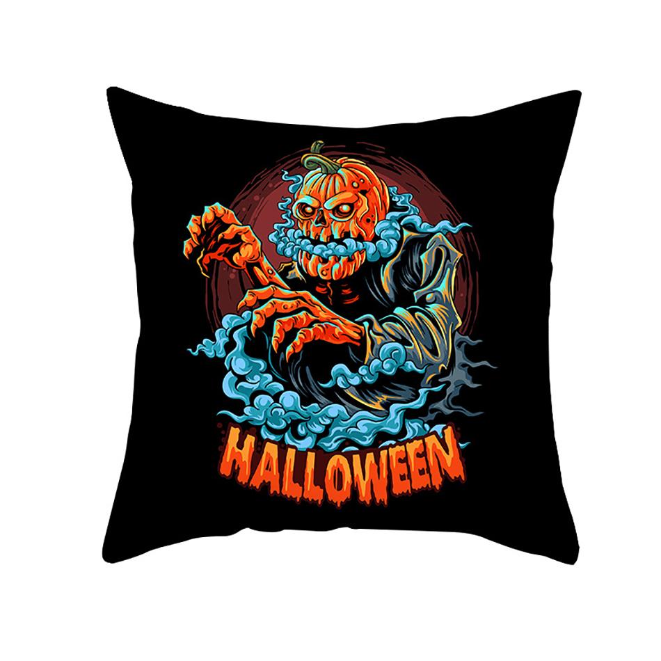 Halloween Skull Cat Terror Pumpkin Bat Print Square Cushion Cover Home Living Room Sofa Decoration Pillow Cover 45x45cm