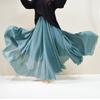 Qooth Pleated A-Line Midi Skirt Vintage Floral Print High-Waist Design Slimming Office Half Skirt for Women QT2954