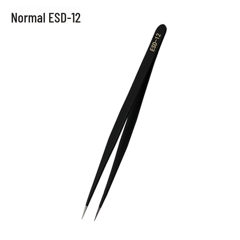 Stainless Steel Black ESD Bent Pointed Tweezers - Anti-static Mobile Phone Repair & Nail Art Tool