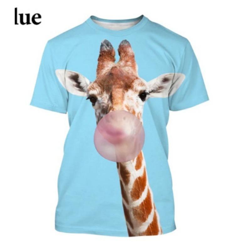 T-shirt da uomo Divertimento Estivo Stampa 3D Animali Giraffa Casual Street Manica Corta