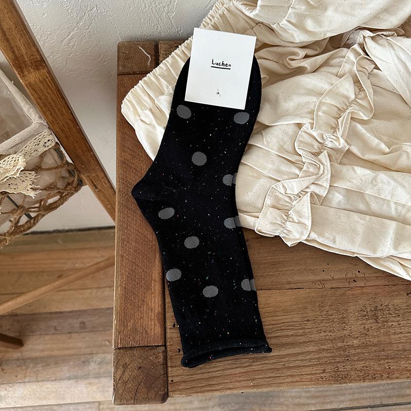 

Women s Spring and Autumn Polka Dot Bow Dot Yarn Boneless Drum Pile Socks 1 pair чёрный