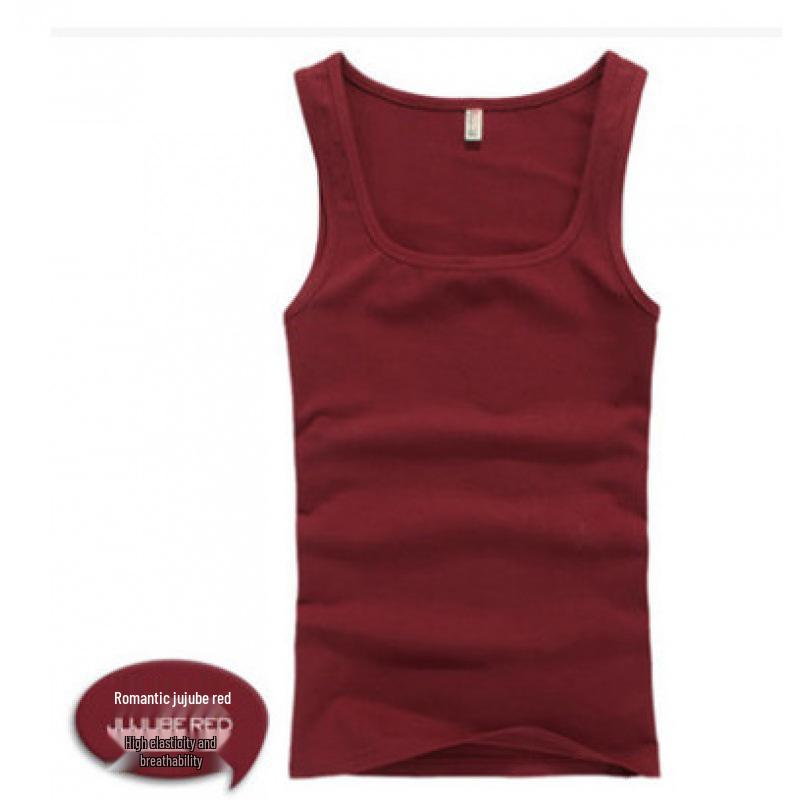 

Мужская приталенная хлопковая майка с квадратным вырезом для летнего фитнеса L вино красного