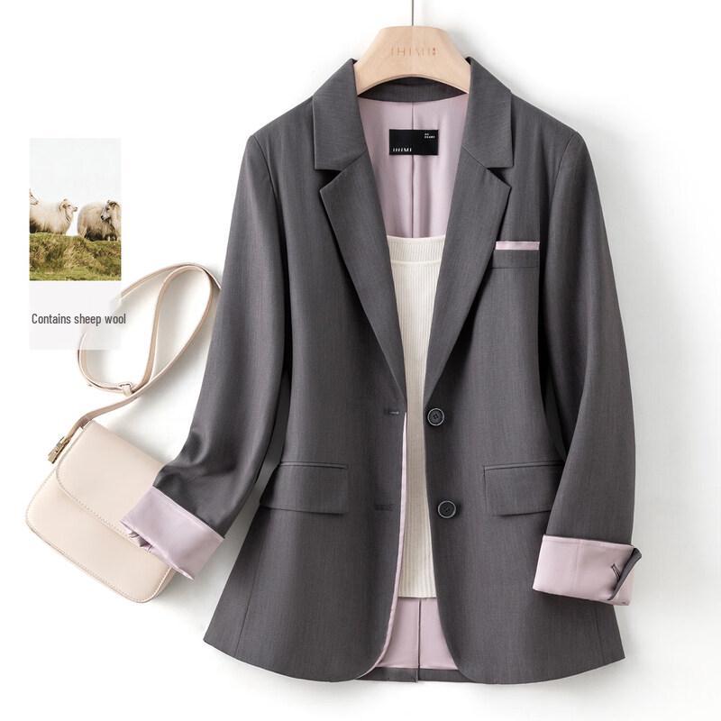 IHIMI Women s Wool Blend Color-block Blazer S