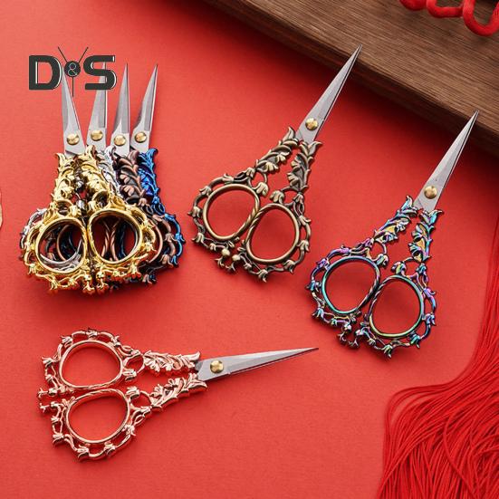 Vintage Carved Flower Scissors Heavy Duty Stainless Steel Sharp Blade Multipurpose Tailor Scissors DIY Embroidery Arts Crafts Crochet Yarn Needlework
