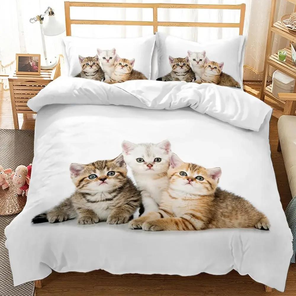 3D Digital Printing 2/3pc Animal Cat Pattern Quilt Cover Pillowcase Double Bed Set Cover Quilt Soft Microfiber Bedding Set