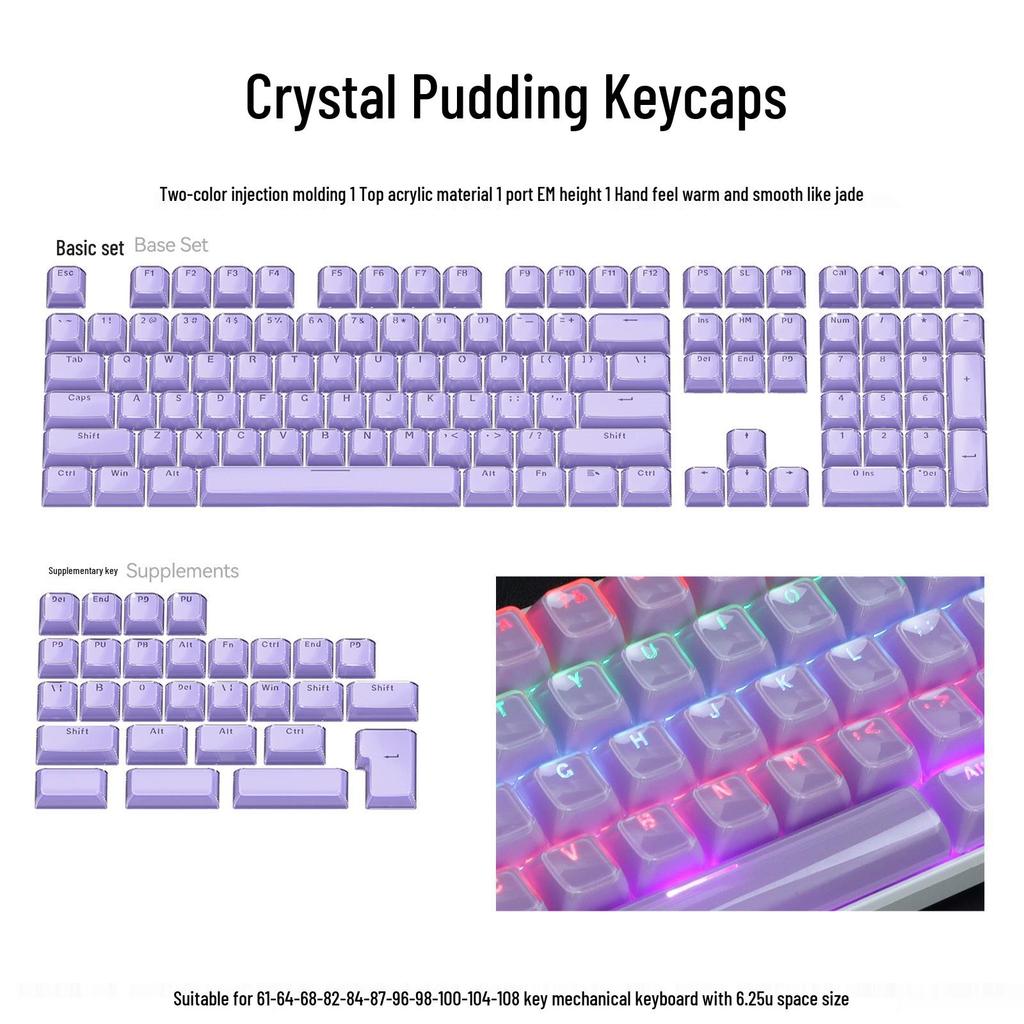 XVX Crystal Jelly 113-Unit Two-Color Mechanical Keycaps with Side Engraving
