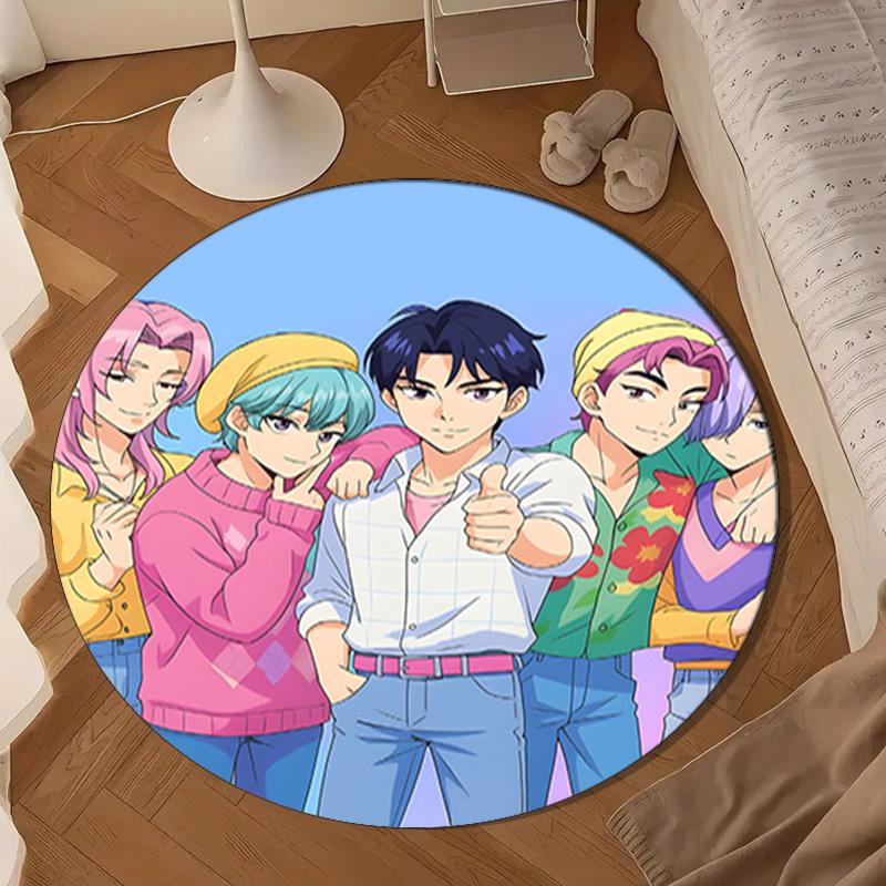 Colorful Kpop Cartoon Round Rug for Livingroom,Bedroom, Palyroom, Chair Rug, Area Rug, Circle Carpet, Large Size Fan Christmas Gift