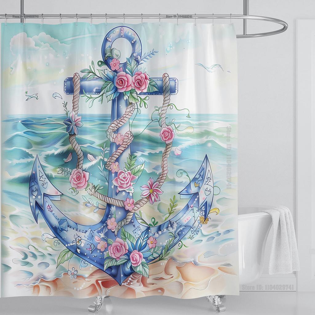 Ocean Wave Scenery Shower Curtain Waterproof Shower Curtain Polyester Fabric 3D Printed Curtain Bathroom Decoration With Hooks